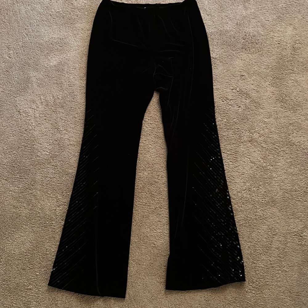 Adriana lapel velvet pants with sequins on the pant leg. Size 10.